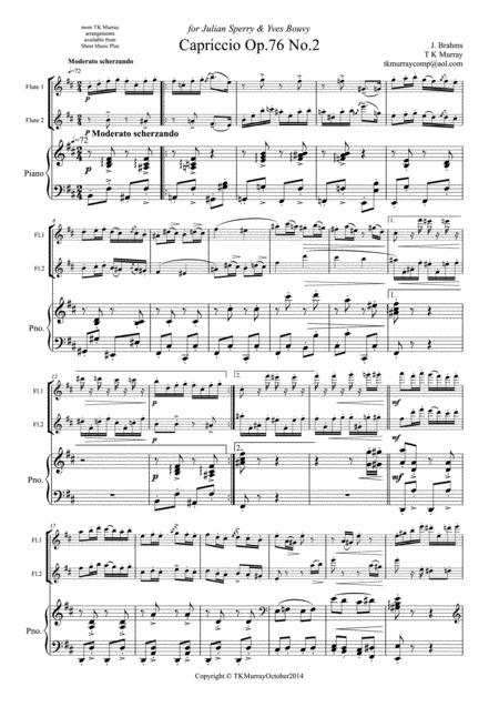 Brahms Capriccio Op 76 No 2 Flute Duo 2 Flutes Flute Group Sheet Music