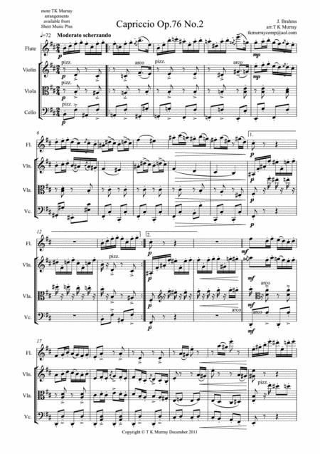 Free Sheet Music Brahms Capriccio Op 76 No 2 Flute Quartet Flute Violin Viola Cello