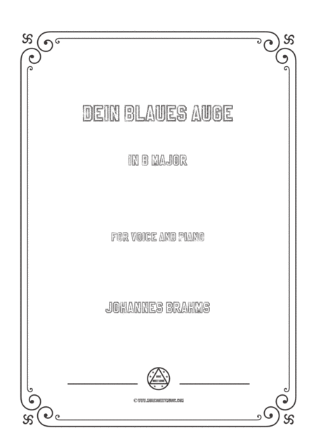 Brahms Dein Blaues Auge In B Major For Voice And Piano Sheet Music