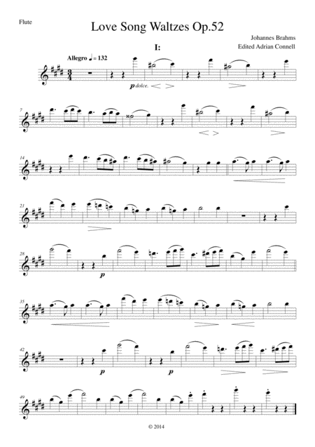 Brahms Love Song Waltzes Op 52 For Choir And Chamber Orchestra Flute Sheet Music