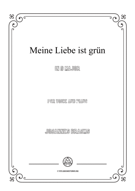 Brahms Meine Liebe Ist Grn In D Major For Voice And Piano Sheet Music