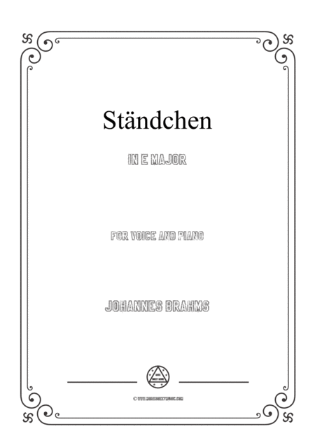 Brahms Stndchen In E Major For Voice And Piano Sheet Music