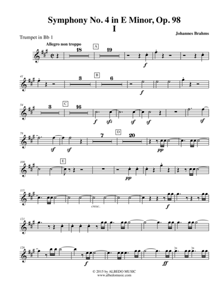 Free Sheet Music Brahms Symphony No 4 Movement I Trumpet In Bb 1 Transposed Part Op 98