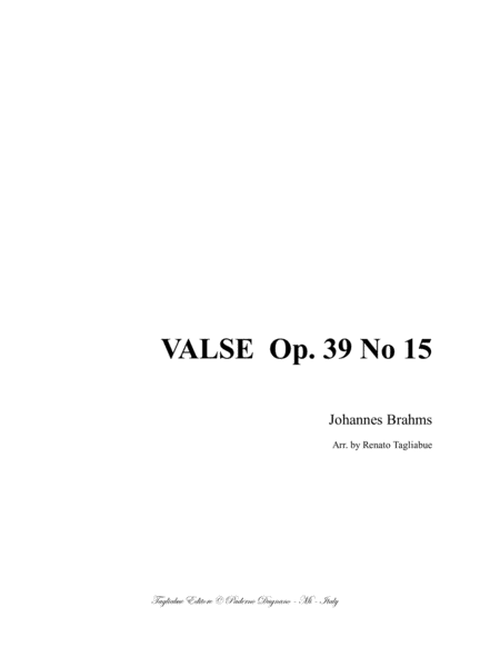 Free Sheet Music Brahms Valse Op 39 No 15 For Piano In G Major