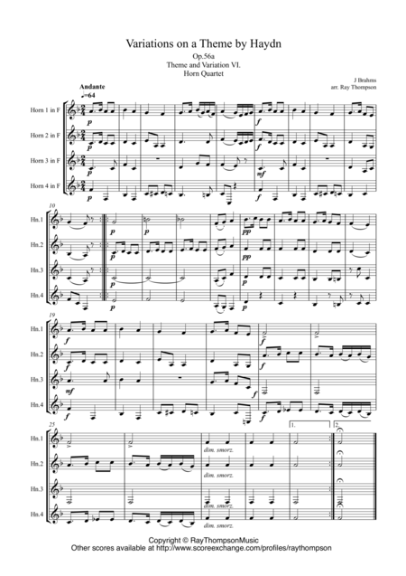 Free Sheet Music Brahms Variations On A Theme By Haydn Op56a St Anthony Chorale Theme And Var Vi Horn Quartet