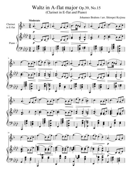 Free Sheet Music Brahms Waltz Op 39 No 15 For Eb Clarinet And Piano