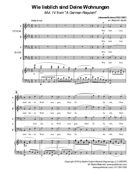 Free Sheet Music Brahms Wie Lieblich Sind Deine Wohnungen From A German Requiem For Mens Choir Ttbb