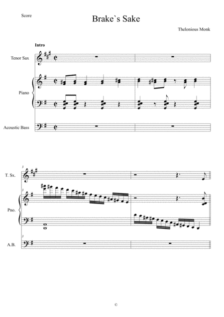 Free Sheet Music Brakes Sake Score