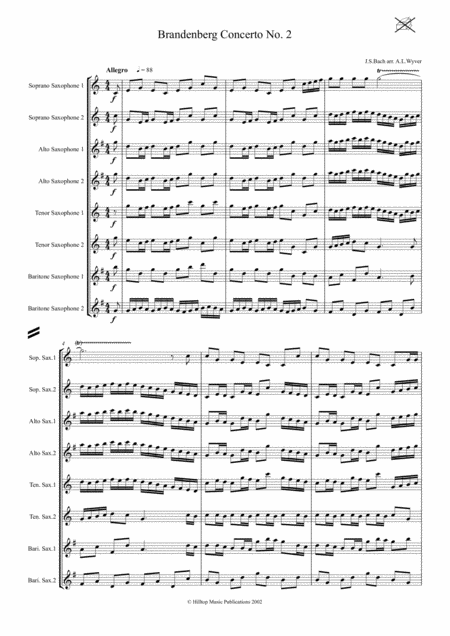 Free Sheet Music Brandenburg Concerto No 2 Arr Saxophone Ensemble