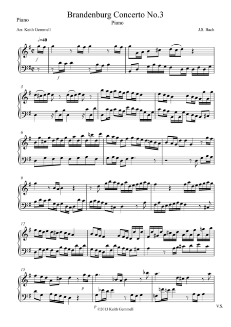 Brandenburg Concerto No 3 Piano Sheet Music