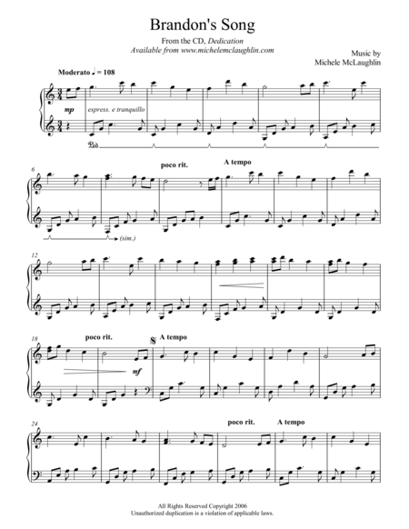 Free Sheet Music Brandons Song