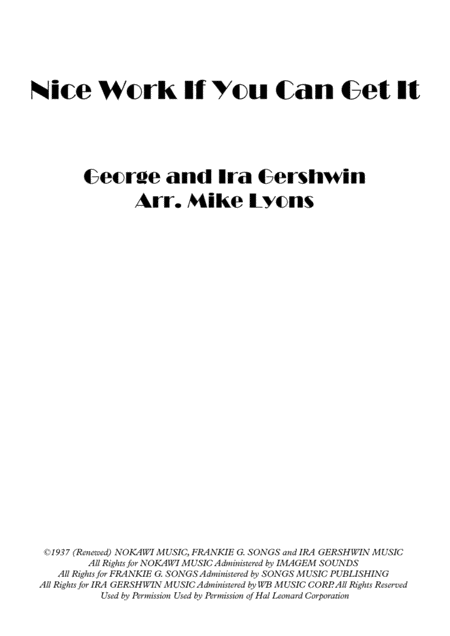 Brass Quintet Gershwin Nice Work If You Can Get It Sheet Music