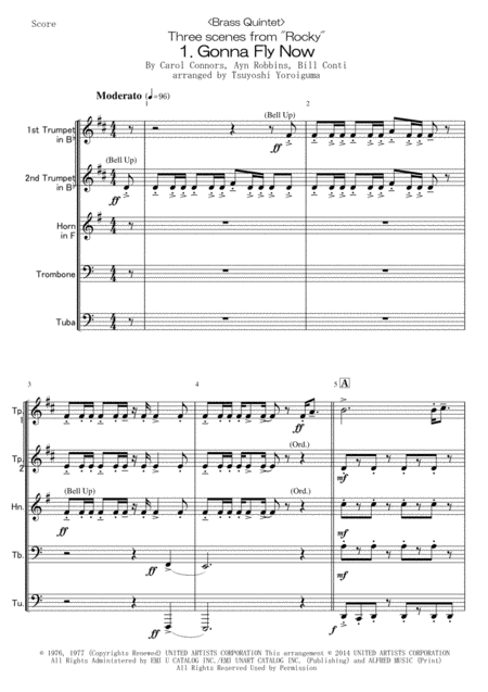 Brass Quintet Three Scenes From Rocky 1 Gonna Fly Now Sheet Music