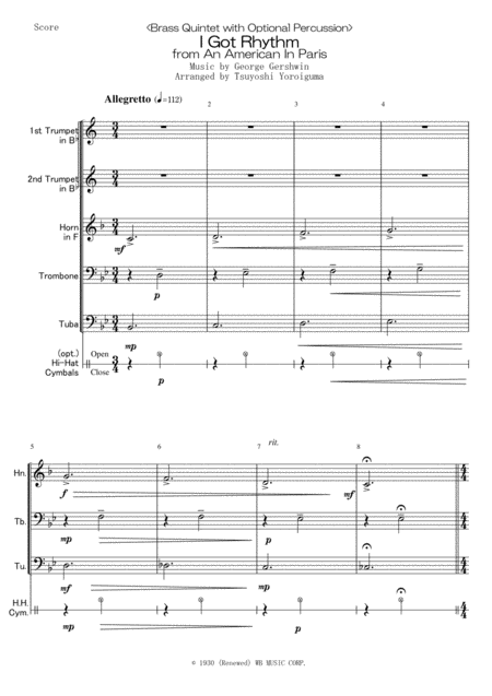 Brass Quintet With Optional Percussion I Got Rhythm From An American In Paris Sheet Music