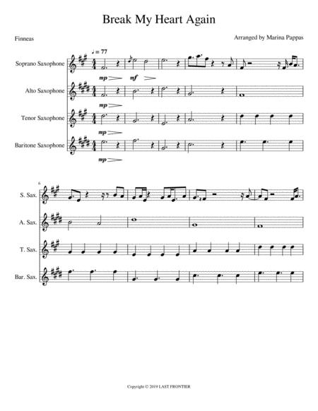 Free Sheet Music Break My Heart Again Saxophone Quartet