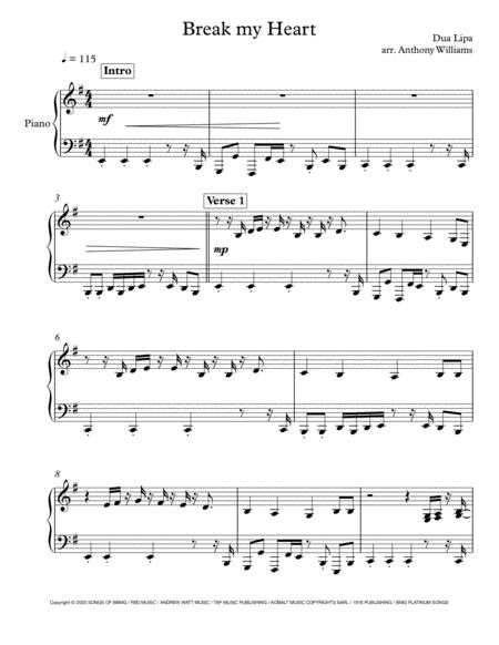 Break My Heart Dua Lipa Intermediate Solo Piano Sheet Music