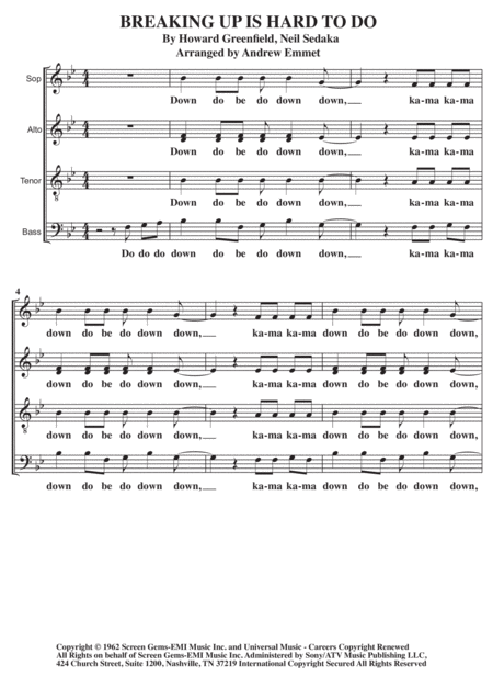 Free Sheet Music Breaking Up Is Hard To Do A Cappella