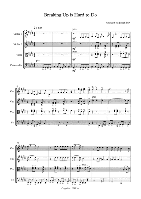 Free Sheet Music Breaking Up Is Hard To Do String Quartet