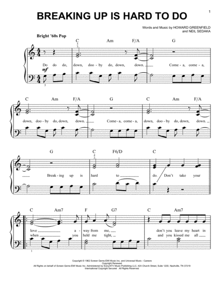 Breaking Up Is Hard To Do Sheet Music