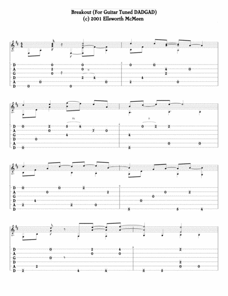 Free Sheet Music Breakout For Fingerstyle Guitar Tuned Dadgad
