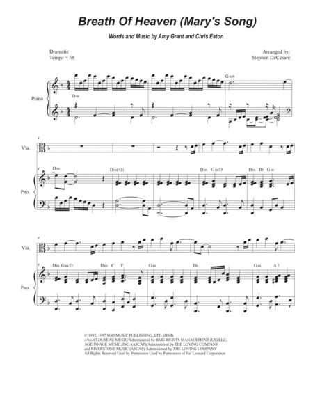 Breath Of Heaven Mary Song Viola Solo And Piano Sheet Music