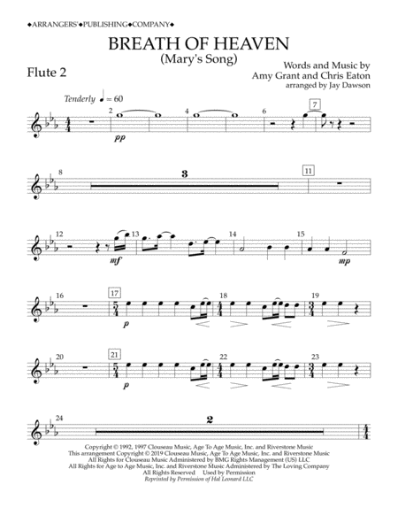 Free Sheet Music Breath Of Heaven Marys Song Arr Jay Dawson Flute 2