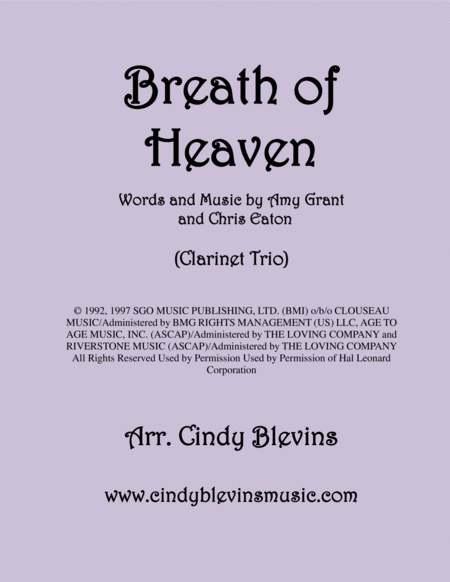 Breath Of Heaven Marys Song Arranged For Clarinet Trio Sheet Music