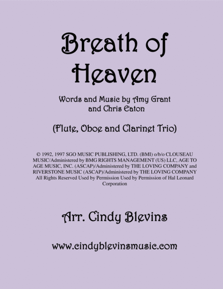 Breath Of Heaven Marys Song Arranged For Flute Oboe And Bb Clarinet Sheet Music