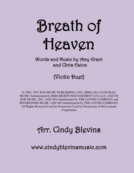 Breath Of Heaven Marys Song Arranged For Violin Duet Sheet Music