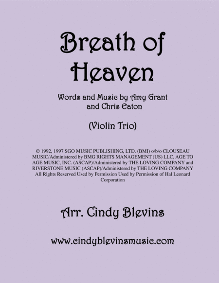 Breath Of Heaven Marys Song Arranged For Violin Trio Sheet Music