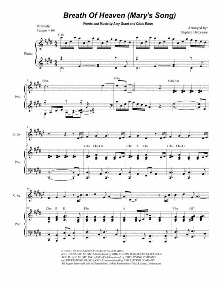 Free Sheet Music Breath Of Heaven Marys Song Duet For Soprano And Alto Saxophone