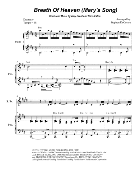 Free Sheet Music Breath Of Heaven Marys Song Duet For Soprano And Tenor Saxophone