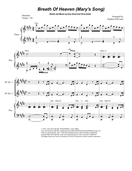 Free Sheet Music Breath Of Heaven Marys Song For Brass Quartet