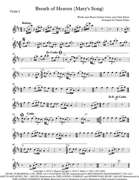 Free Sheet Music Breath Of Heaven Marys Song String Quartet