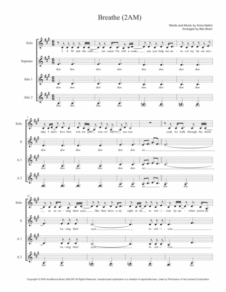 Free Sheet Music Breathe 2 Am