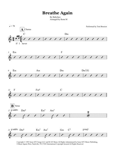 Breathe Again Chord Guide Performed By Toni Braxton Sheet Music