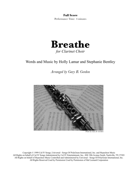 Free Sheet Music Breathe For Clarinet Choir Or Quintet