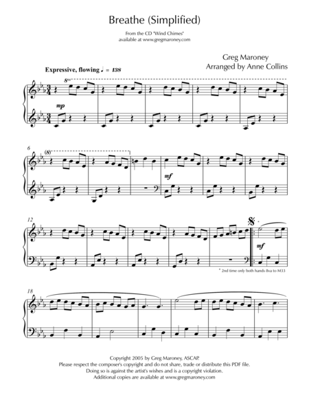 Breathe Simplified Sheet Music