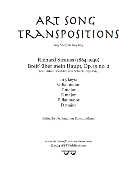 Free Sheet Music Breit Ber Mein Haupt Op 19 No 2 In 5 Keys G Flat F E E Flat D Major