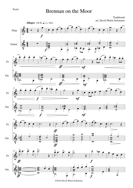 Brennan On The Moor For Flute And Guitar Sheet Music