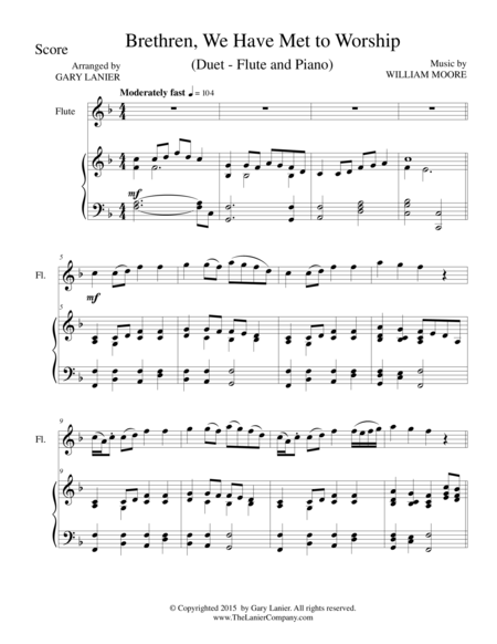 Brethren We Have Met To Worship Duet Flute And Piano Score And Parts Sheet Music