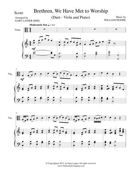 Free Sheet Music Brethren We Have Met To Worship Duet Viola And Piano Score And Parts