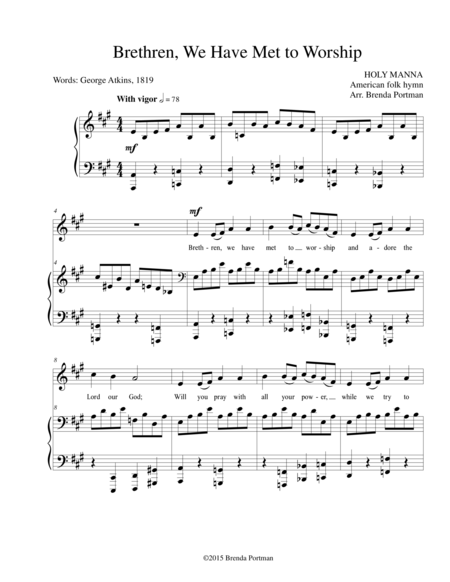 Free Sheet Music Brethren We Have Met To Worship Holy Manna High Voice Arr Brenda Portman