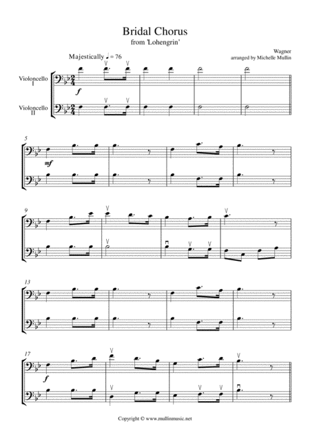 Free Sheet Music Bridal Chorus Cello Duet