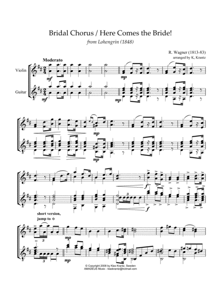 Free Sheet Music Bridal Chorus Here Comes The Bride For Violin Advanced And Guitar