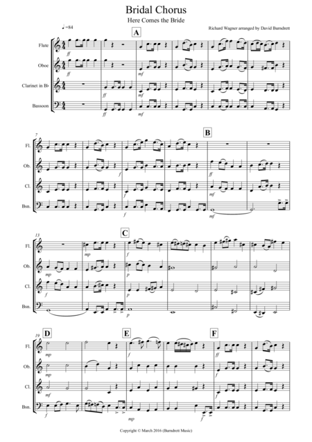 Bridal Chorus Here Comes The Bride For Wind Quartet Sheet Music