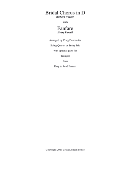 Free Sheet Music Bridal Chorus In D With Fanfare