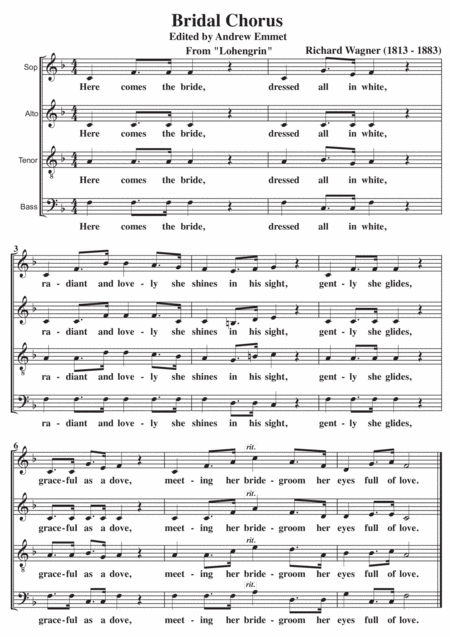 Free Sheet Music Bridal Chorus Satb A Cappella