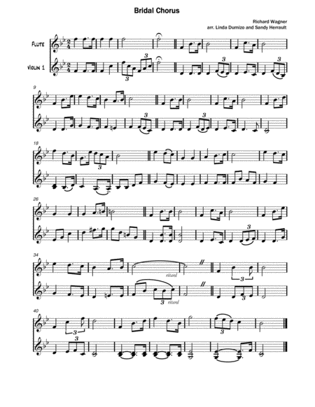 Bridal Chorus Wagner For Flute And Violin Sheet Music