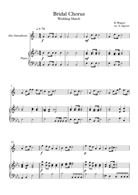 Free Sheet Music Bridal Chorus Wedding March Richard Wagner For Alto Saxophone Piano